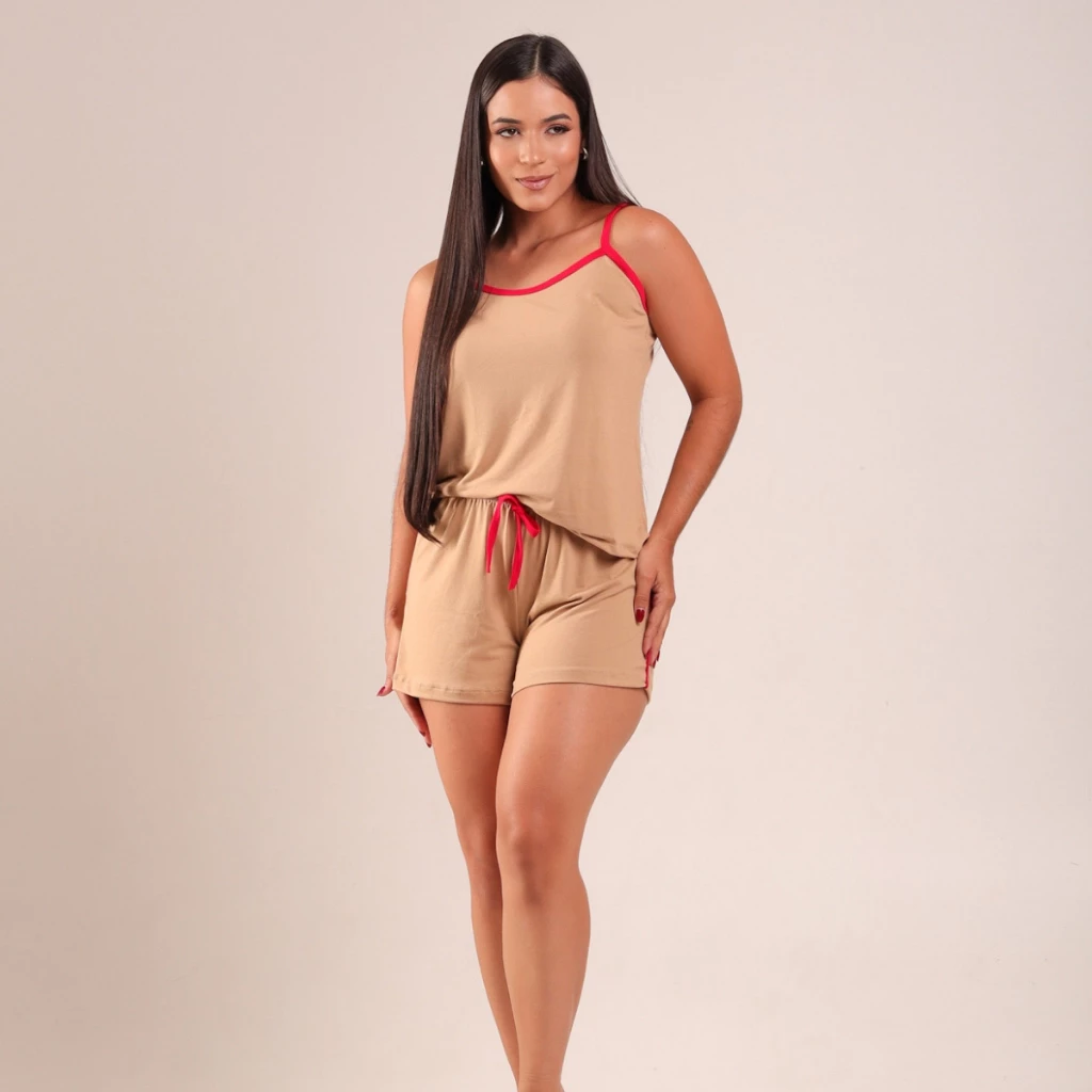 Pijama feminino curto de suede