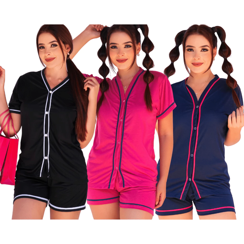Pijama feminino curto com botões